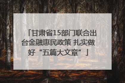 甘肃省15部门联合出台金融惠民政策 扎实做好“五篇大文章”