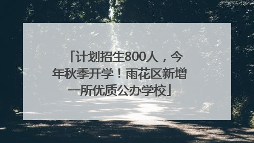 计划招生800人，今年秋季开学！雨花区新增一所优质公办学校