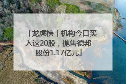 龙虎榜丨机构今日买入这20股，抛售德邦股份1.17亿元